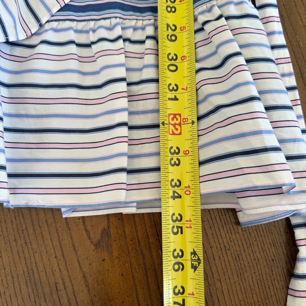 Parker Brooklyn Ruffle Mini Dress Blue Pink Stripe Belt Spaghetti Strap Size 4 - Picture 14 of 16